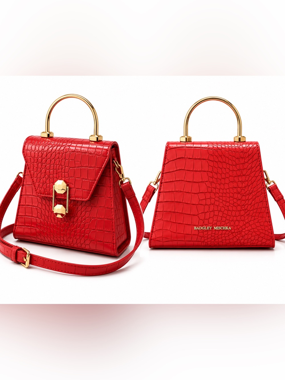 🌺 NWOT Badgley Mischka Croc Embossed Mini Crossbody Boutique Coral Bag